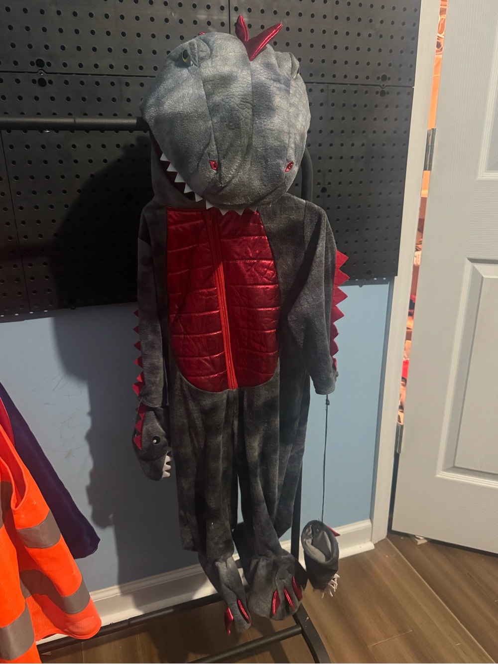 Gray and Red Plush Dinosaur Hooded Kids Costume - 2T
